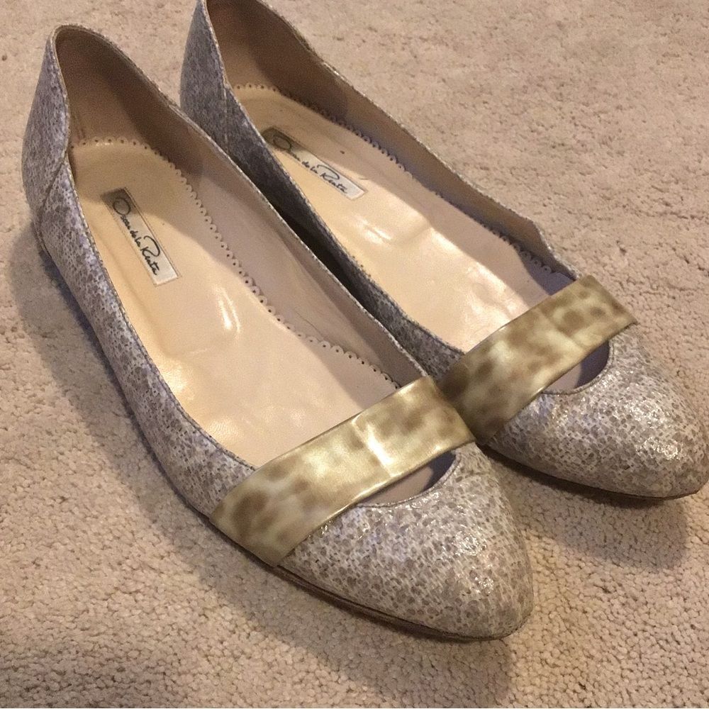 Vintage Oscar de la Renta Textured Cream and Gold Flats